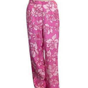 Lilly Pulitzer silk pink floral pants lined womens size 8 flowers